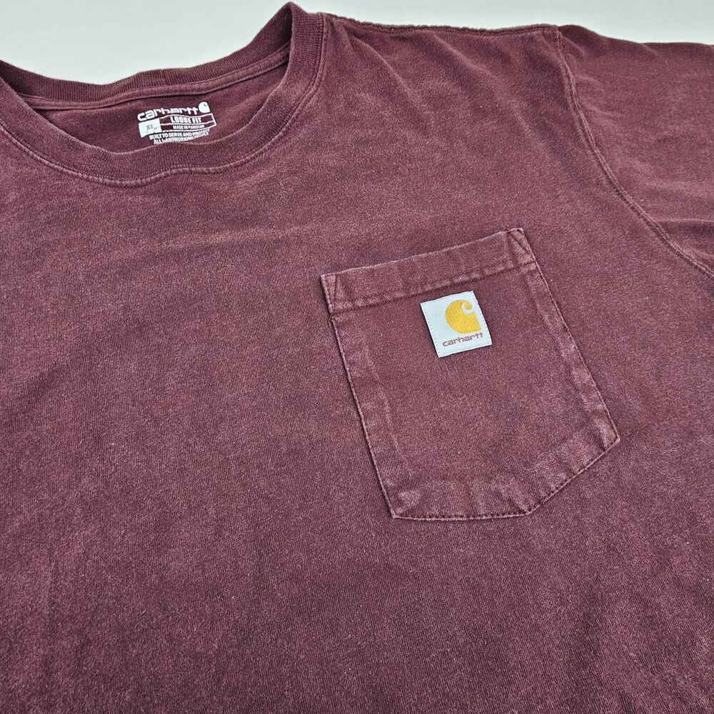 Carhartt K87 Mens XL Burgundy Pocket T Shirt Loose Fit Workwear Faded Cotton